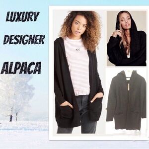 Designer Luxury Alpaca Hooded Cardigan NWT